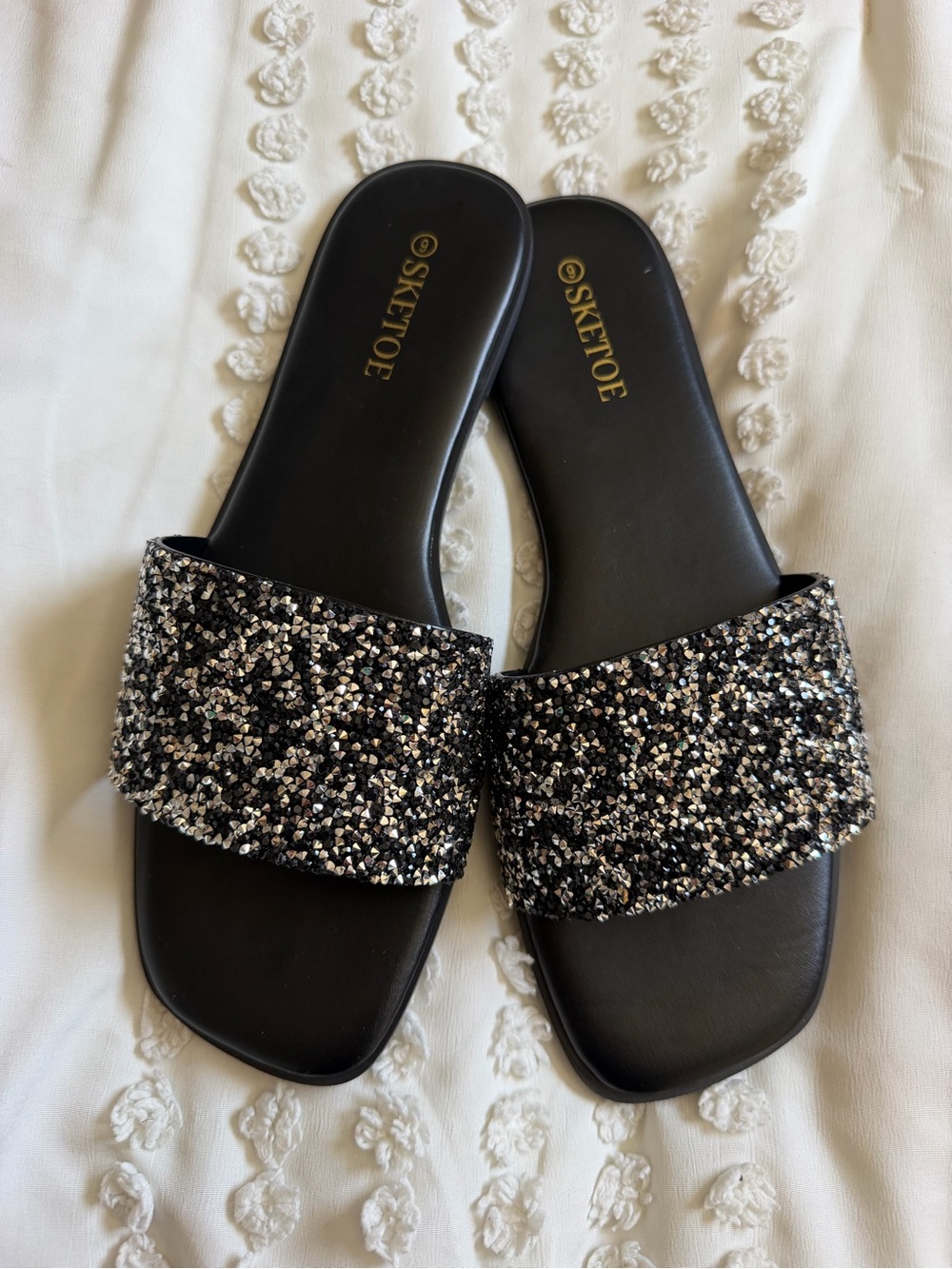 Rhinestone Black Slide Sandals